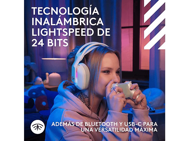 Auriculares gaming - Logitech G A20 X Lightspeed, Bluetooth, PS5-XBOX-Switch-PC, Playsync, Micrófono extraíble, Personalizable, Lightsync, Blanco — foto 6