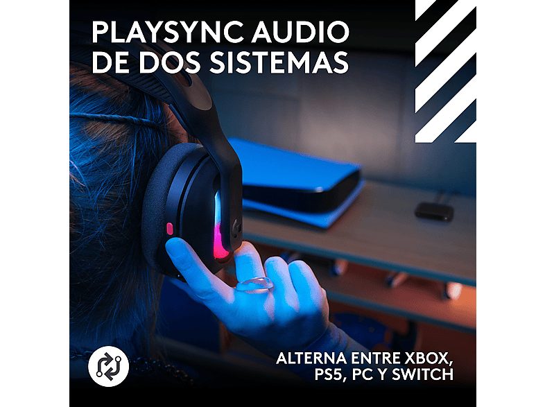 Auriculares gaming - Logitech G A20 X Lightspeed, Bluetooth, PS5-XBOX-Switch-PC, Playsync, Micrófono extraíble, Personalizable, Lightsync, Negro — foto 2