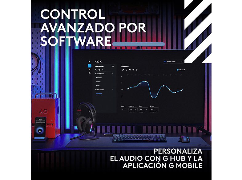 Auriculares gaming - Logitech G A20 X Lightspeed, Bluetooth, PS5-XBOX-Switch-PC, Playsync, Micrófono extraíble, Personalizable, Lightsync, Negro — foto 5