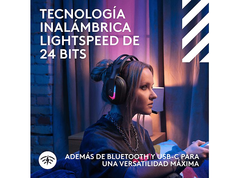 Auriculares gaming - Logitech G A20 X Lightspeed, Bluetooth, PS5-XBOX-Switch-PC, Playsync, Micrófono extraíble, Personalizable, Lightsync, Negro — foto 6