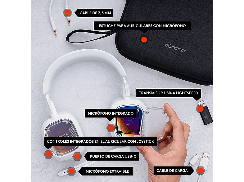 Auriculares gaming - Logitech G Astro A30, Bluetooth, 27hs de batería, Micrófono desmontable, Compatible con Xbox/NSW/PC y Android, Blanco — foto 7