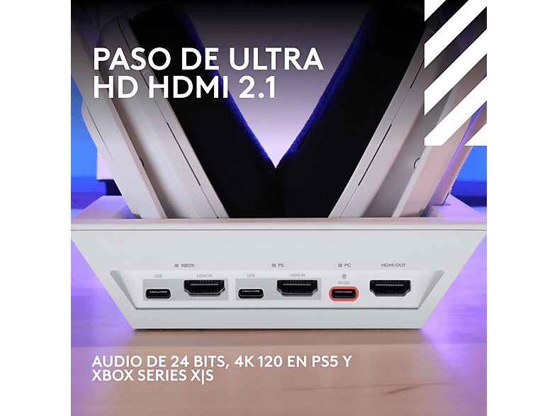 Auriculares gaming - Logitech G ASTRO A50 X, Estación base, Multidispositivo, HDMI 4K, Lightspeed, Micrófono, PC/Mac/PS/Xbox, Bluetooth, Blanco — foto 5