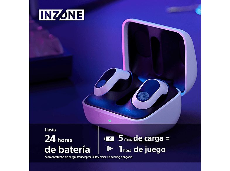 Auriculares gaming - Sony INZONE Buds, True Wireless, Noise Cancelling, Inalámbricos, Baja latencia, 24h, Micrófono IA, PC/PlayStation 5 (PS5), Blanco — foto 5