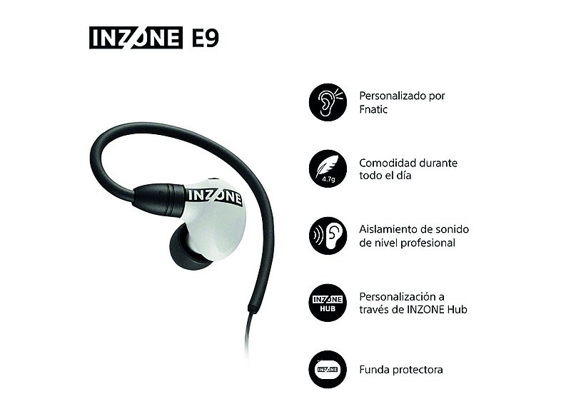 Auriculares gaming - Sony INZONE E9, Aislamiento acústico, Caja de audio USB-C, PC streaming, Cable 1,8 m, Fnatic, Estuche, G900W, Blanco — foto 3