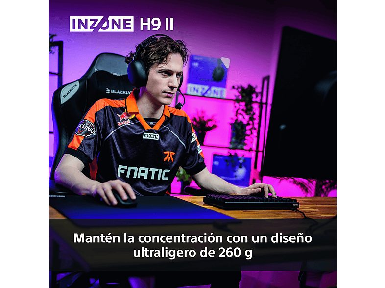 Auriculares gaming - Sony INZONE H9 II, Inalámbricos, Noise Cancelling, Fnatic, Micrófono, IA, 30h, Bluetooth/LE/2,4 GHz, Ligeros, PC, WHG910N, Negro — foto 4