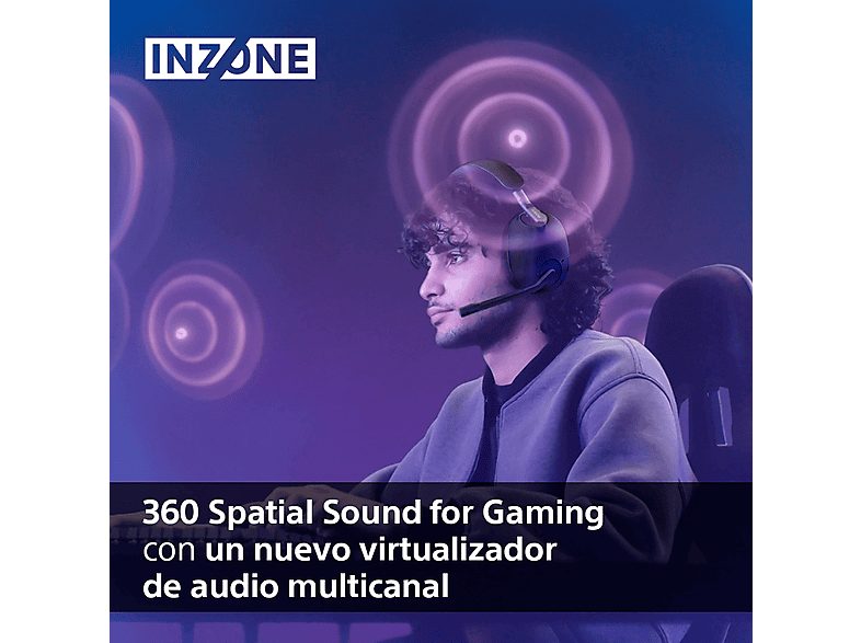 Auriculares gaming - Sony INZONE H9, Noise Cancelling, Inalámbricos, Bluetooth, Sonido espacial 360, 32h, Micrófono, PC / PlayStation 5 (PS5), Negro — foto 3