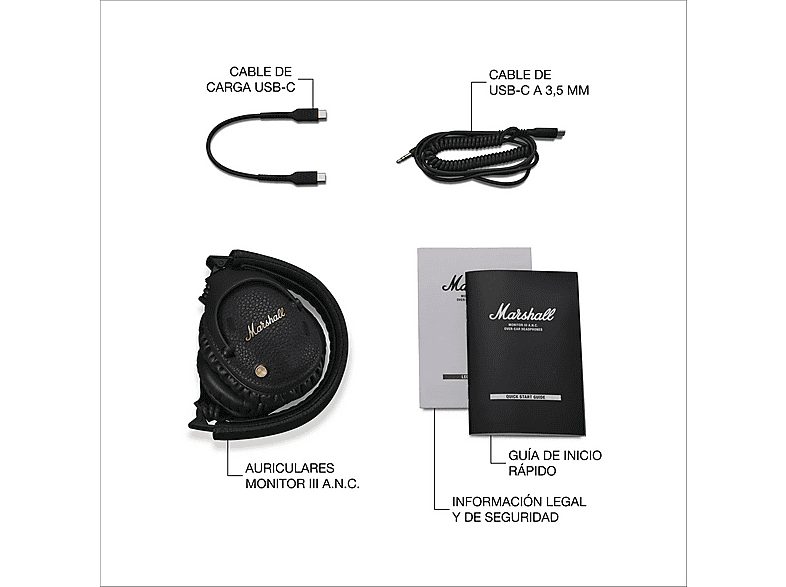Auriculares inalámbricos - Marshall Monitor III A.N.C., Circumaurales, Bluetooth 5.3, Cancelación de ruido, 100h Autonomía, Plegables, Negro — foto 10