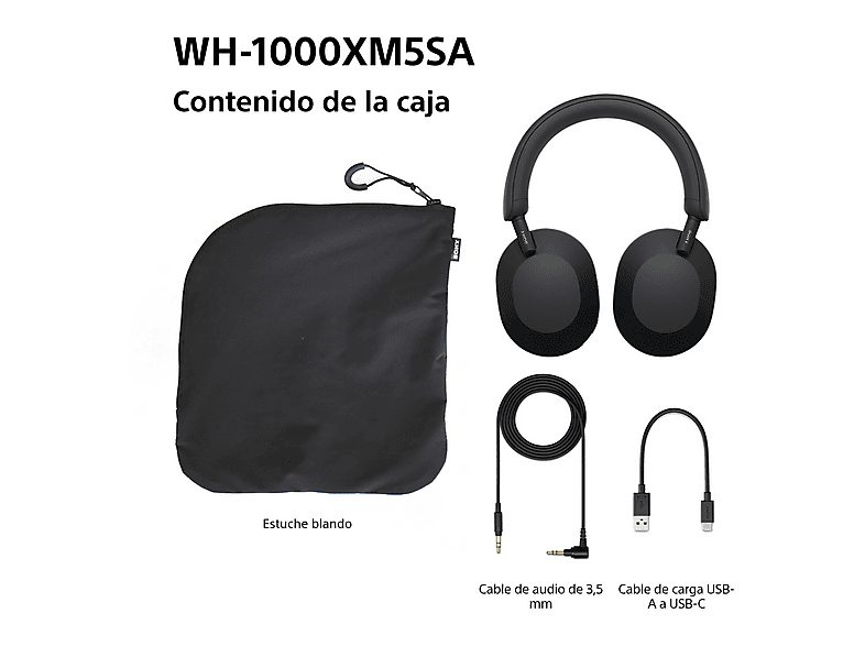Auriculares inalámbricos - Sony WH-1000XM5SA, Estuche blando, Cancelación ruido , 30h, Hi-Res, Carga Rápida, Bluetooth, Diadema, iOS/Android, Negro — foto 11