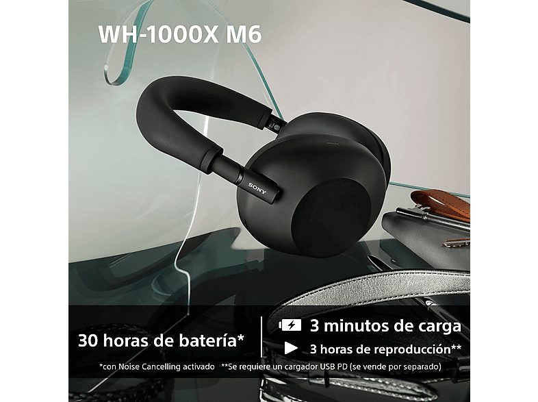 Auriculares inalámbricos - Sony WH-1000XM6, Cancelación ruido, 30h Autonomía, Hi-Res, Carga Rápida, Cómodo, Plegable, iOS/Android, Azul — foto 7