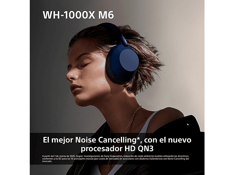 Auriculares inalámbricos - Sony WH-1000XM6, Cancelación ruido, 30h Autonomía, Hi-Res, Carga Rápida, Cómodo, Plegable, iOS/Android, Plata — foto 3