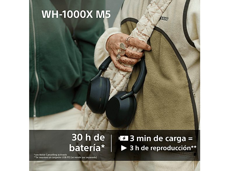 Auriculares inalámbricos - Sony WH1000XM5L, Cancelación ruido (Noise Cancelling), 30h, Hi-Res, Carga Rápida, Con Asistente, Bluetooth, Diadema, Azul — foto 7
