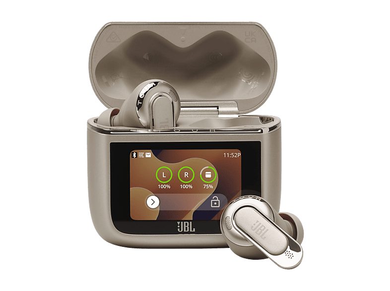 Auriculares True Wireless - JBL Tour Pro 3, Sonido espacial 360, Cancelación de ruido adaptativa, 40 h, Estuche con pantalla, asistente de voz, Latte