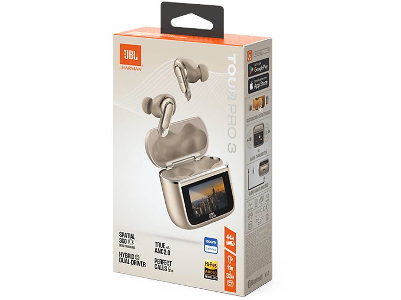 Auriculares True Wireless - JBL Tour Pro 3, Sonido espacial 360, Cancelación de ruido adaptativa, 40 h, Estuche con pantalla, asistente de voz, Latte — foto 7