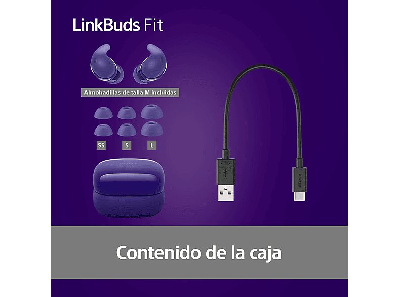 Auriculares True Wireless - Sony LinkBuds Fit, Cancelación de ruido (Noise Cancelling), Bluetooth, HiRes, 21 horas, iOS y Android, Google, IPX4,Morado — foto 9