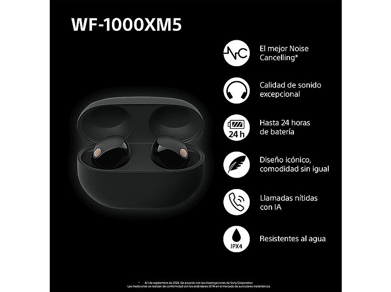 Auriculares True Wireless - Sony WF1000XM5B, Cancelación de ruido (Noise Cancelling), Hi-Res, Google assistant, Alexa, Siri, 24 horas, IPX4, Negro — foto 3