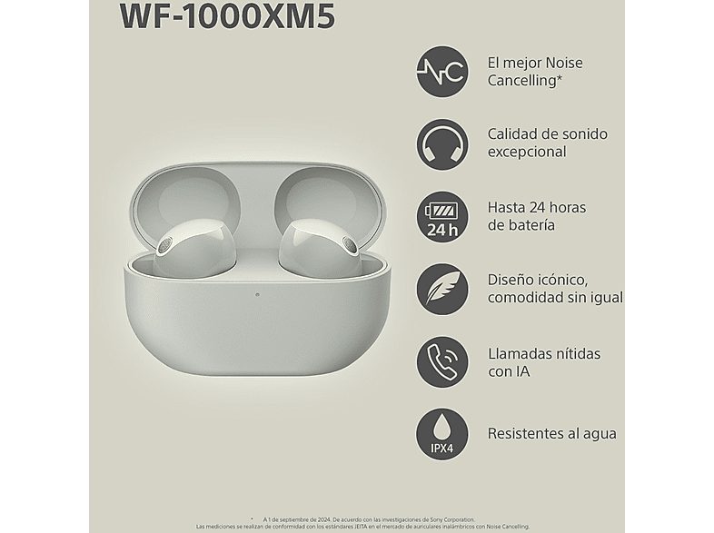 Auriculares True Wireless - Sony WF1000XM5S, Cancelación de ruido (Noise Cancelling), Hi-Res, Google assistant, Alexa, Siri, 24 horas, IPX4, Plata — foto 3