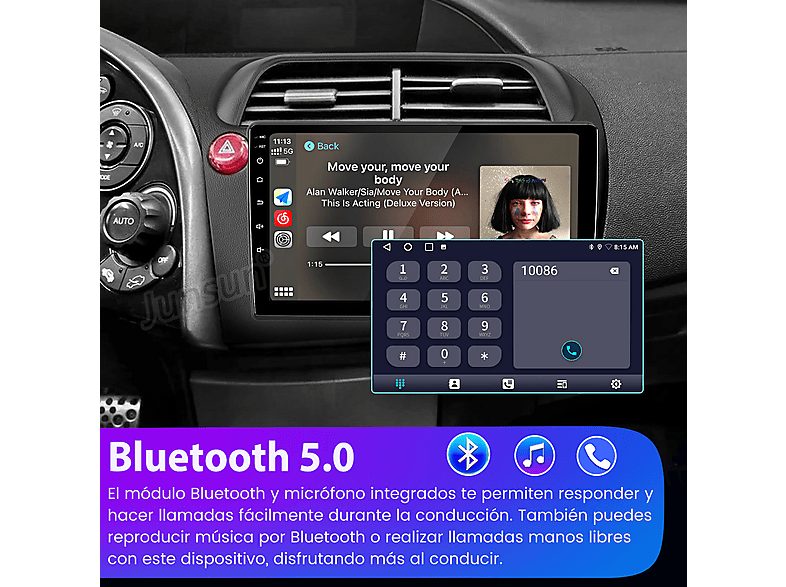 Autorradio  - 2 DIN Honda Civic Hatchback (2007-2012) CARPLAY Android Auto 128GB JUNSUN, 9 "", 2*USB 1*RCA, black — foto 11