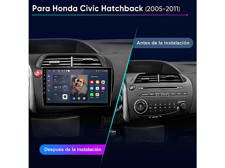 Autorradio  - 2 DIN Honda Civic Hatchback (2007-2012) CARPLAY Android Auto 128GB JUNSUN, 9 "", 2*USB 1*RCA, black — foto 2