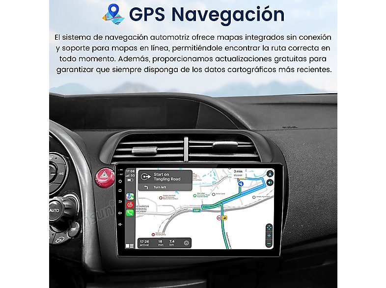 Autorradio  - 2 DIN Honda Civic Hatchback (2007-2012) CARPLAY Android Auto 128GB JUNSUN, 9 "", 2*USB 1*RCA, black — foto 4