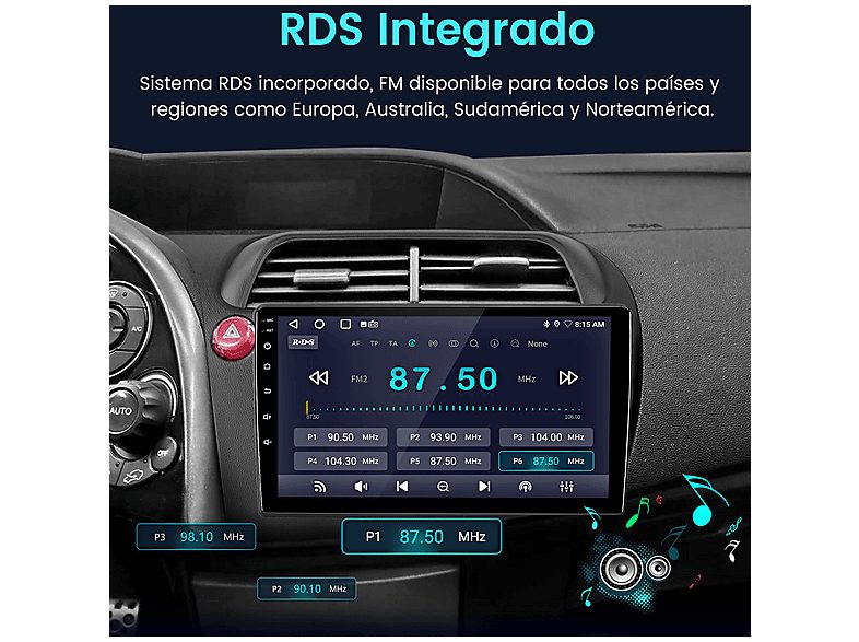 Autorradio  - 2 DIN Honda Civic Hatchback (2007-2012) CARPLAY Android Auto 128GB JUNSUN, 9 "", 2*USB 1*RCA, black — foto 7