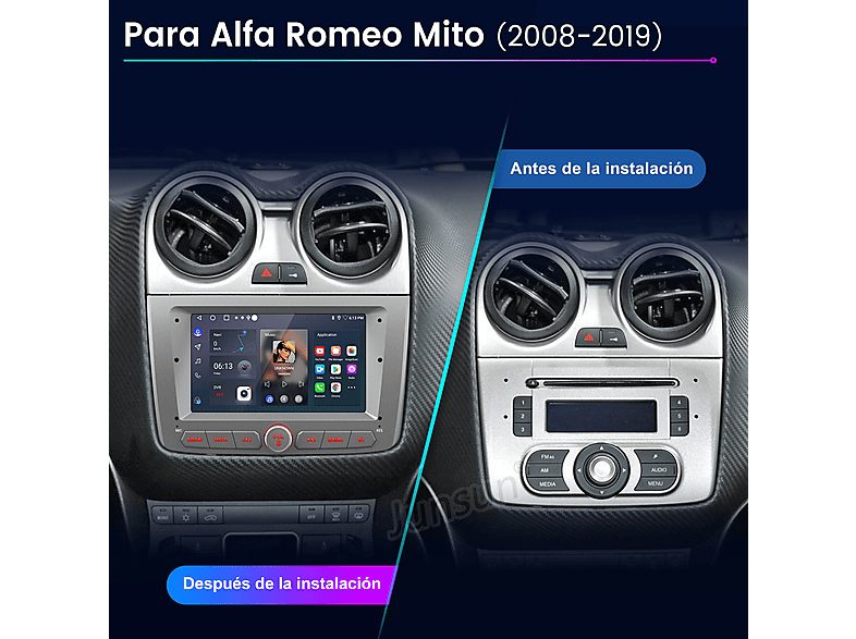 Autorradio  - 2 DIN para Alfa Romeo Mito (2008-2019) Carplay Android Auto 64GB JUNSUN, 7 "", 2*USB, Plateado/gris — foto 2
