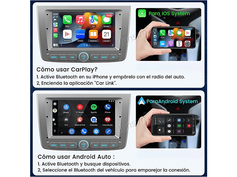 Autorradio  - 2 DIN para Alfa Romeo Mito (2008-2019) Carplay Android Auto 64GB JUNSUN, 7 "", 2*USB, Plateado/gris — foto 6