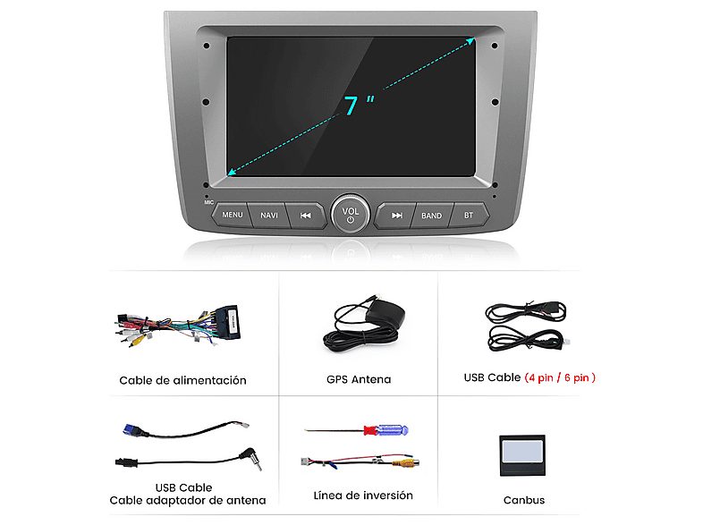 Autorradio  - 2 DIN para Alfa Romeo Mito (2008-2019) Carplay Android Auto 64GB JUNSUN, 7 "", 2*USB, Plateado/gris — foto 8
