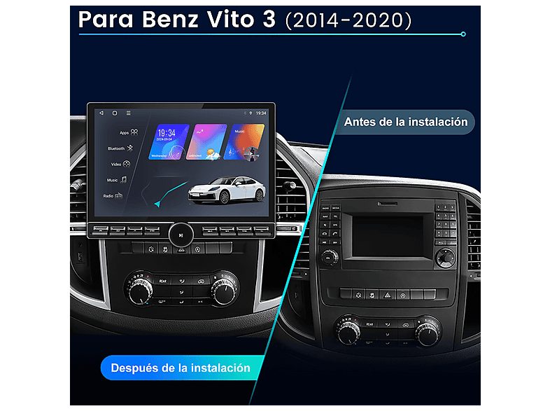 Autorradio  - 2 DIN Para Benz Vito 3 W447 2014-2020 Carplay GPS Navi 6+128GB Octa-Core CESTOVET, 13,1 "", 2*USB, Black — foto 2