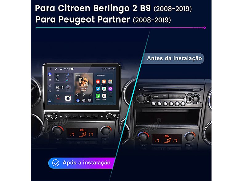 Autorradio  - 2 DIN Para Citroen Berlingo 2 B9/ Peugeot Partner 2008-2019 Carplay Android Auto 64GB JUNSUN, 10,1 "", 2*USB, black — foto 2