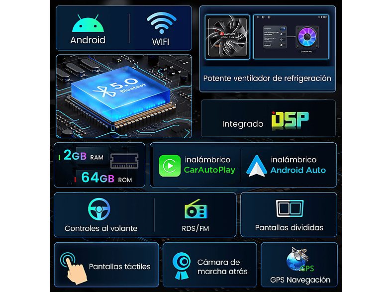 Autorradio  - 2 DIN Para Citroen Berlingo 2 B9/ Peugeot Partner 2008-2019 Carplay Android Auto 64GB JUNSUN, 10,1 "", 2*USB, black — foto 3