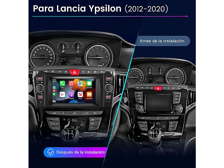 Autorradio  - 2 DIN para Lancia Ypsilon 2012-2020 CARPLAY Android Auto 2+64GB JUNSUN, 6,2 "", 2*USB, black — foto 2