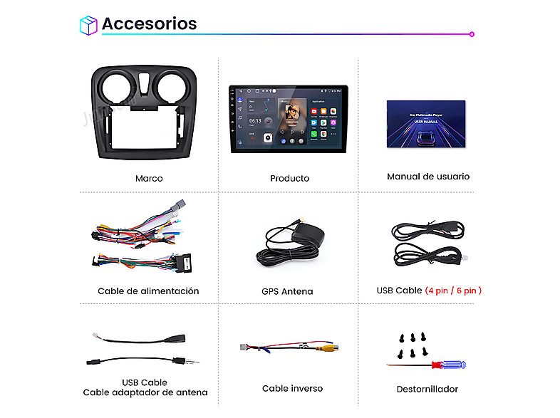 Autorradio  - 2 DIN Para Logan 2 / Sandero 2  (2012-2019) Carplay Android Auto 64GB JUNSUN, 9 "", 2*USB, Black — foto 8