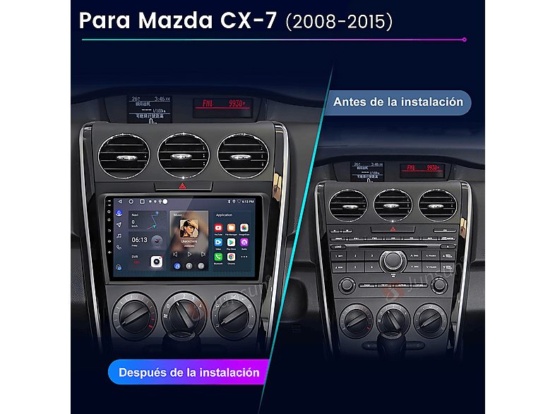 Autorradio  - 2 DIN para Mazda CX-7 2008-2015 Carplay Android Auto 64GB JUNSUN, 9 "", 2*USB, black — foto 2