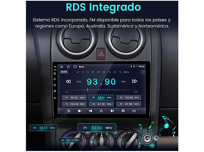 Autorradio  - 2 DIN para Nissan Qashqai 1 J10 (2006-2013) CARPLAY Android Auto 2+64GB JUNSUN, 9 "", 2*USB, black — foto 11