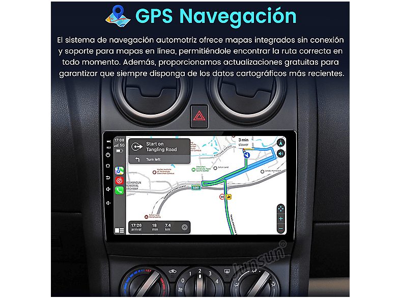 Autorradio  - 2 DIN para Nissan Qashqai 1 J10 (2006-2013) CARPLAY Android Auto 2+64GB JUNSUN, 9 "", 2*USB, black — foto 4