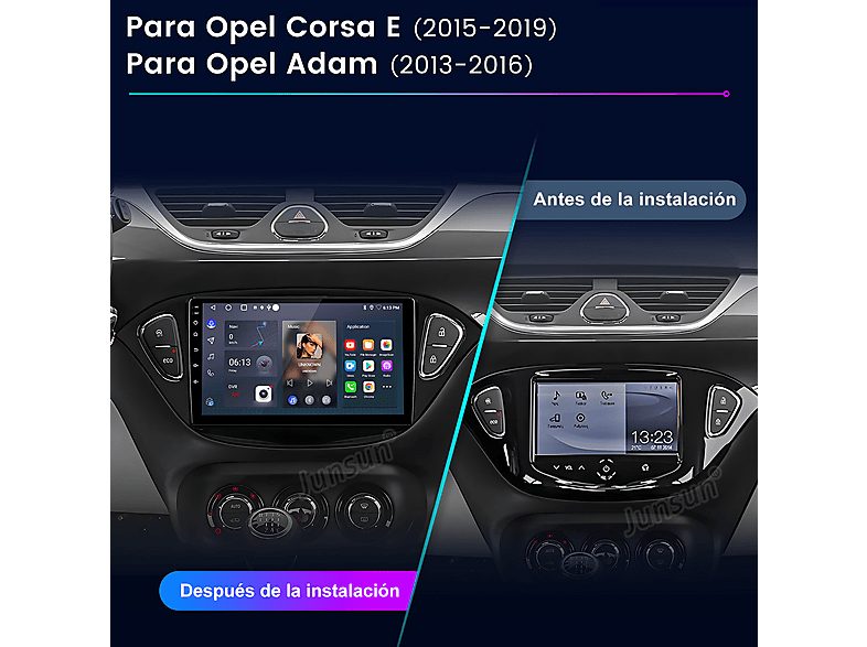 Autorradio  - 2 DIN para Opel Adam Corsa E Carplay Android Auto 64GB JUNSUN, 9 "", 2*USB, Negro — foto 2