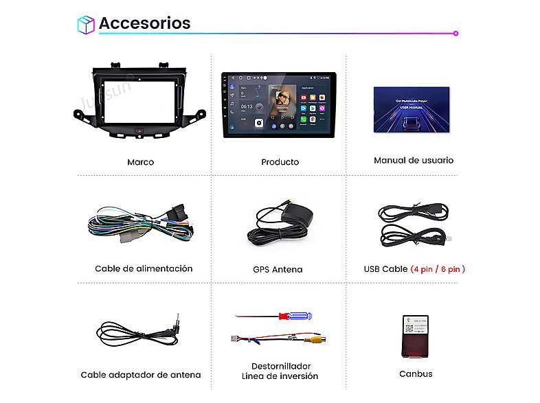 Autorradio  - 2 DIN para Opel Astra K 2015-2019 Carplay Android Auto 64GB JUNSUN, 9 "", 2*USB, black — foto 8