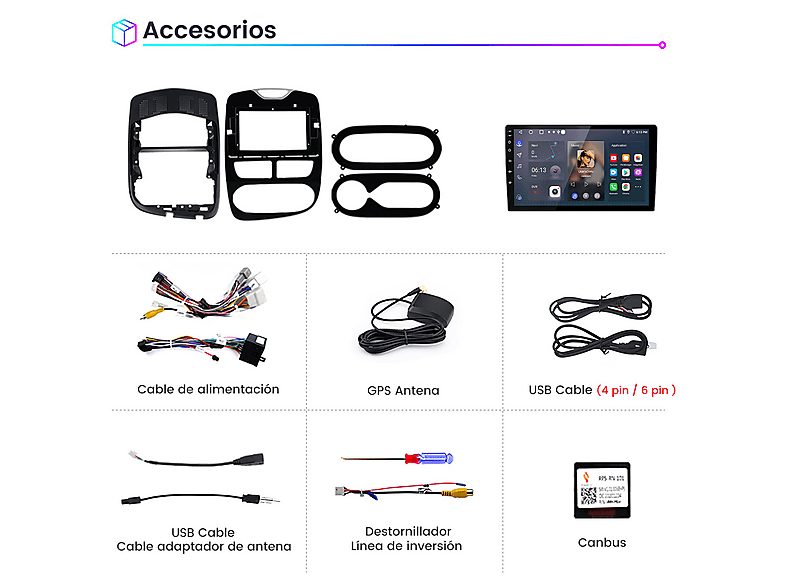 Autorradio  - 2 DIN para Renault Clio 4 (2012-2016) Carplay Android Auto 64GB JUNSUN, 10,1 "", 2*USB, black — foto 8