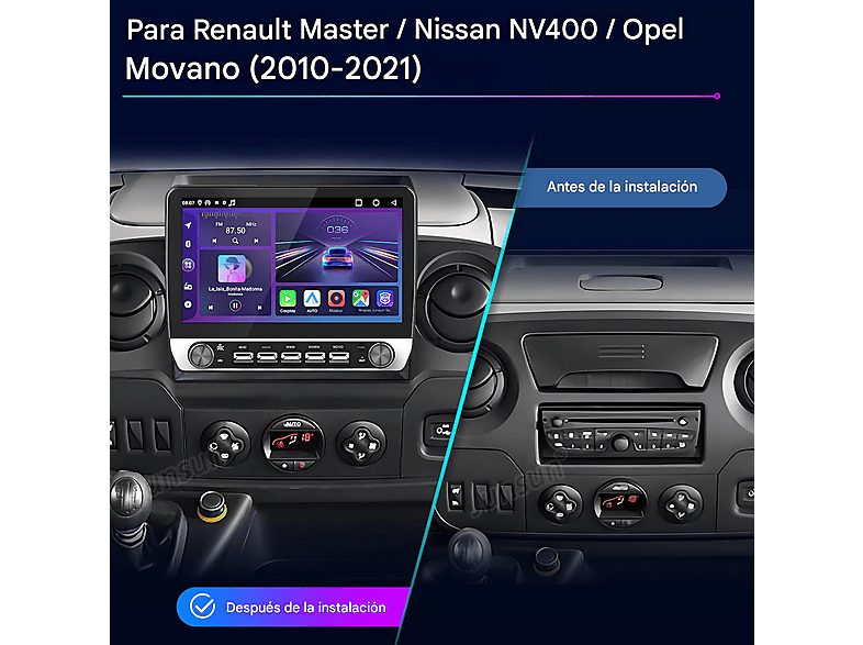Autorradio  - 2 DIN para Renault Master 3/Opel Movano B/Nissan NV400 2010~2018 Carplay Android Auto 1+32GB JUNSUN, 10,1 "", 2*USB, black — foto 2