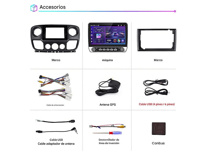 Autorradio  - 2 DIN para Renault Master 3/Opel Movano B/Nissan NV400 2010~2018 Carplay Android Auto 1+32GB JUNSUN, 10,1 "", 2*USB, black — foto 8