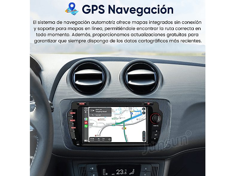 Autorradio  - 2 DIN para Seat Ibiza Baujahr 2009-2013 Carplay Android Auto 64GB JUNSUN, 7 "", 2*USB, Black — foto 4