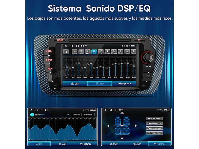 Autorradio  - 2 DIN para Seat Ibiza Baujahr 2009-2013 Carplay Android Auto 64GB JUNSUN, 7 "", 2*USB, Black — foto 7