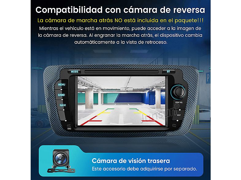 Autorradio  - 2 DIN para Seat Ibiza Baujahr 2009-2013 Carplay Android Auto 64GB JUNSUN, 7 "", 2*USB, Black — foto 9