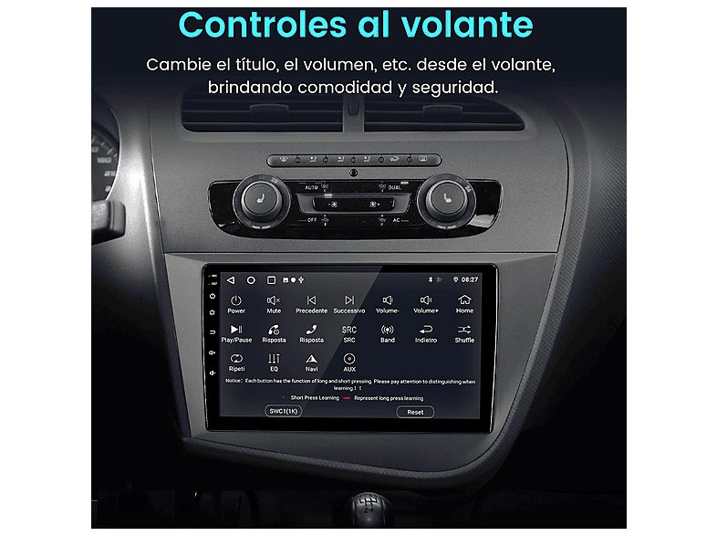 Autorradio  - 2 DIN para Seat Leon 2005-2012 CARPLAY Android Auto 2+64GB JUNSUN, 9 "", 2*USB, black — foto 6