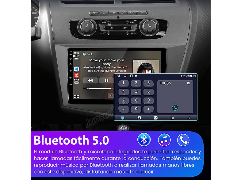 Autorradio  - 2 DIN para Seat Leon 2005-2012 Carplay Android Auto 6+128GB Octa-core JUNSUN, 9 "", 2*USB, black — foto 11