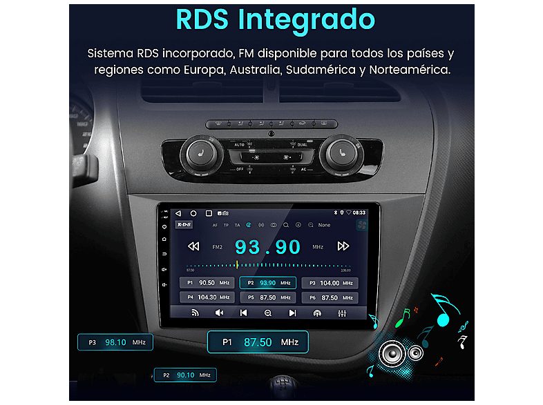 Autorradio  - 2 DIN para Seat Leon 2005-2012 Carplay Android Auto 6+128GB Octa-core JUNSUN, 9 "", 2*USB, black — foto 7