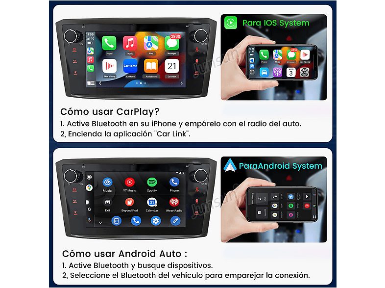 Autorradio  - 2 DIN para Toyota Avensis 2008-2015 Carplay Android Auto 64GB JUNSUN, 7 "", 2*USB, black — foto 5