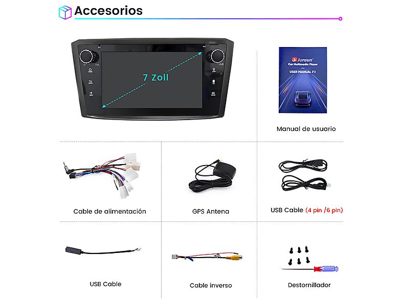 Autorradio  - 2 DIN para Toyota Avensis 2008-2015 Carplay Android Auto 64GB JUNSUN, 7 "", 2*USB, black — foto 8