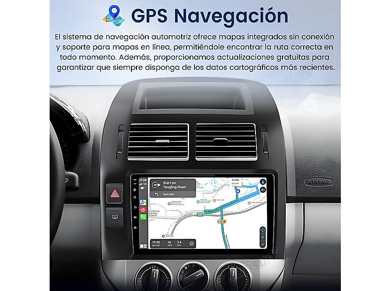 Autorradio  - 2 DIN para Volkswagen Polo 2001-2009 CARPLAY Android Auto 64GB JUNSUN, 9 "", 2USB, black — foto 4