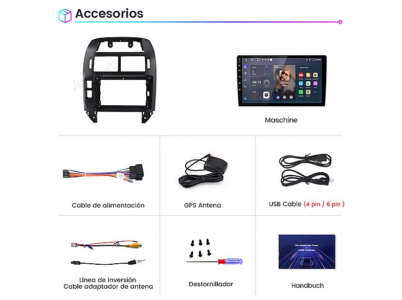 Autorradio  - 2 DIN para Volkswagen Polo 2001-2009 CARPLAY Android Auto 64GB JUNSUN, 9 "", 2USB, black — foto 8